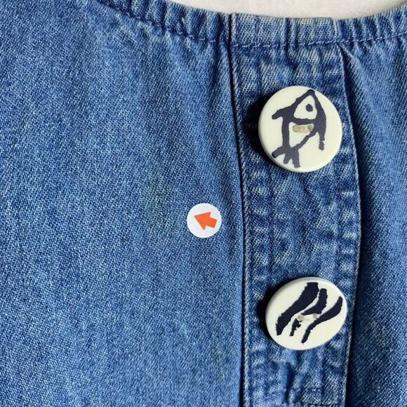 Vintage Denim Chambray Shift Dress L Fish Pockets Short Sleeves - Picture 3 of 7